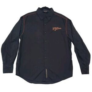 Harley Davidson Shirt Size L VTG Embroidered Skull Button Up Black Y2K Long Slv